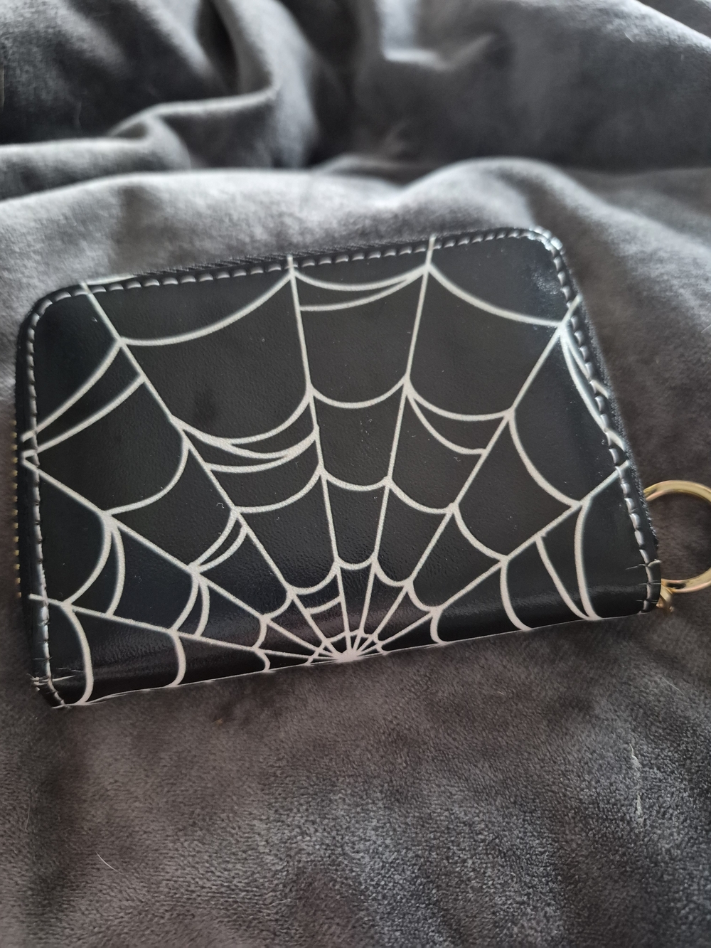 Black Spiderweb Zip Wallet with Key Ring